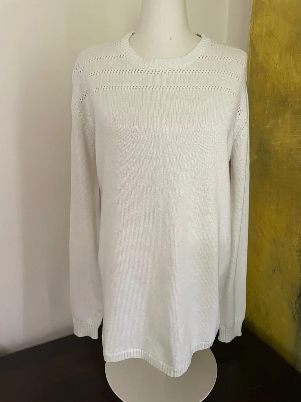 tentree Cream Open-Knit Yoke Crewneck Sweater 100% organic cotton NWT - Picture 8 of 12